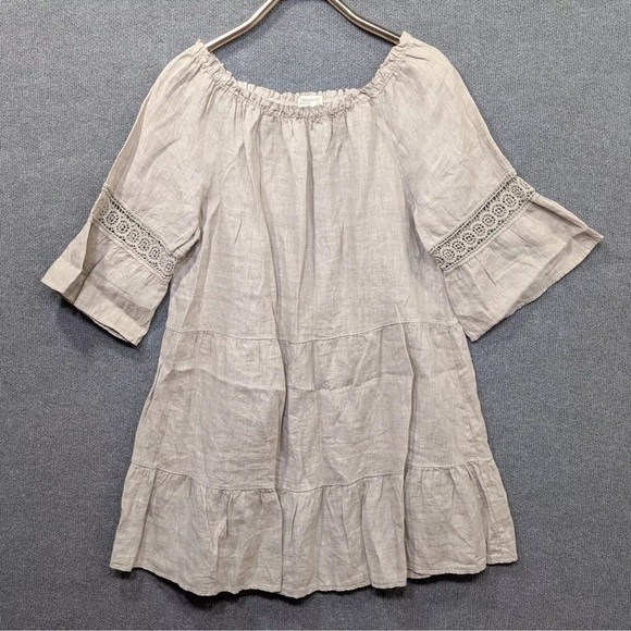 Terzo Millennio Dresses & Skirts - Terzo Millennio Tunic Mini Dress Linen Italy Tiered Crochet